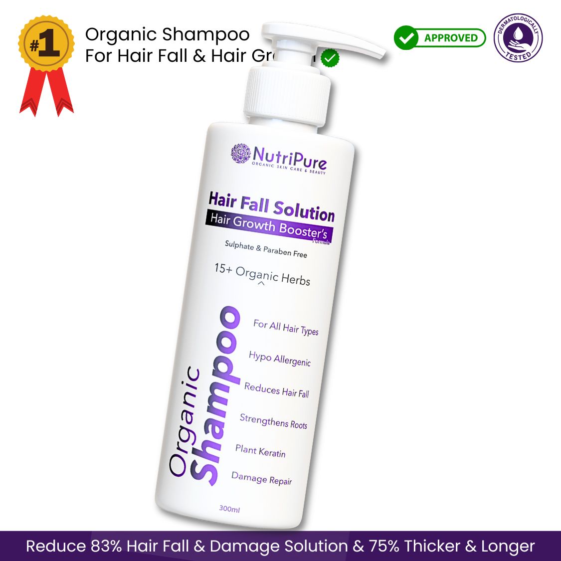 Premium Organic Shampoo For Hair Fall, Damage & Hair Growth | 300ml