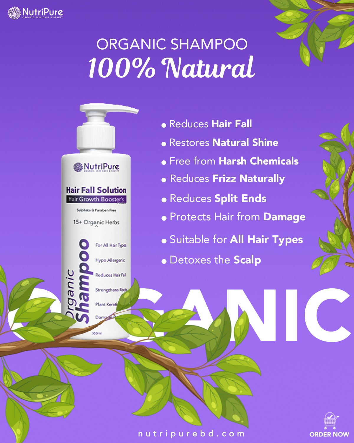Organic Shampoo For Hair Fall Solution, Damage Repair & Hair Growth Booster | 300ml