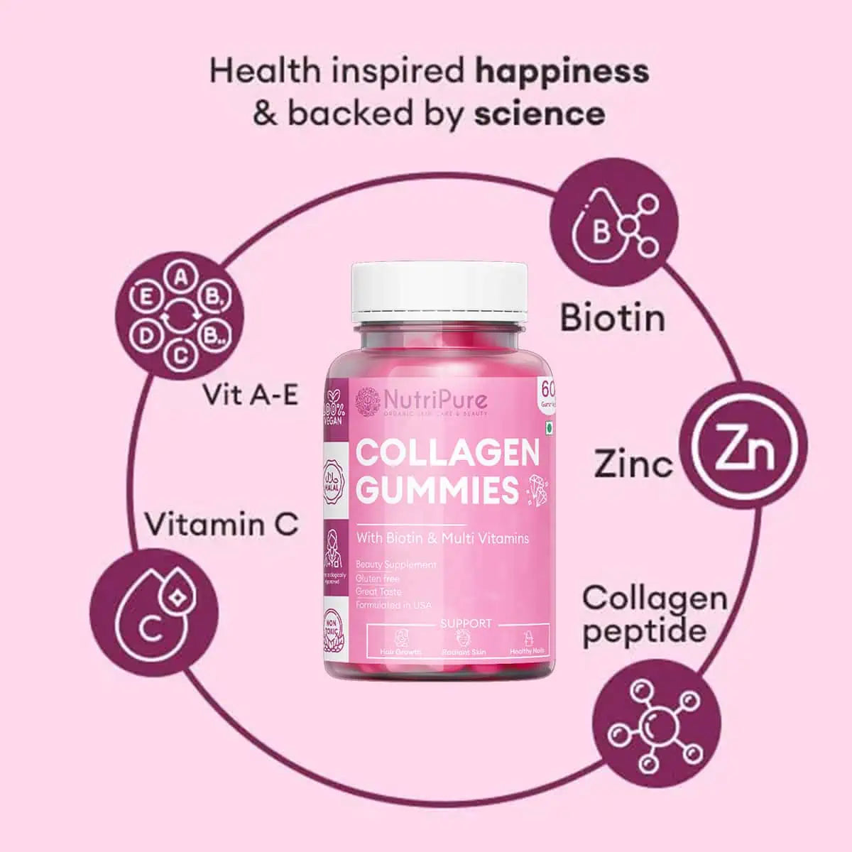 Collagen Gummies with Biotin & Vitamin C Supports Hair, Skin & Nails Nutripure Bangladesh