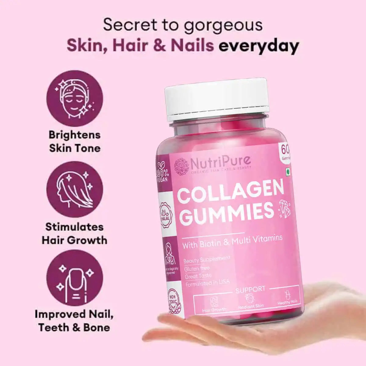 Collagen Gummies with Biotin & Vitamin C Supports Hair, Skin & Nails Nutripure Bangladesh