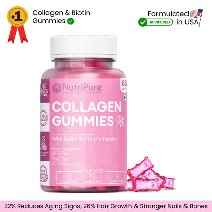 Collagen Gummies with Biotin & Vitamin C Supports Hair, Skin & Nails Nutripure Bangladesh