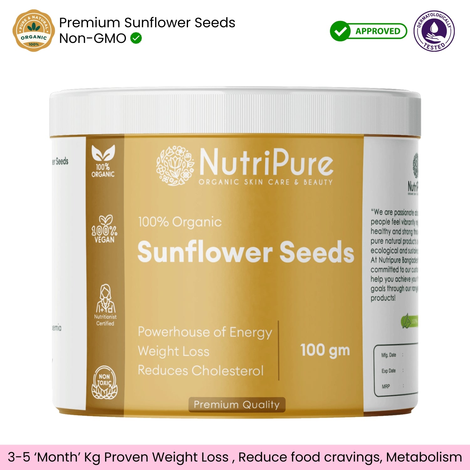 Premium Sunflower Seeds 100gm: NonGMO – Gluten Free – Vegan – Paleo – Kosher My Store