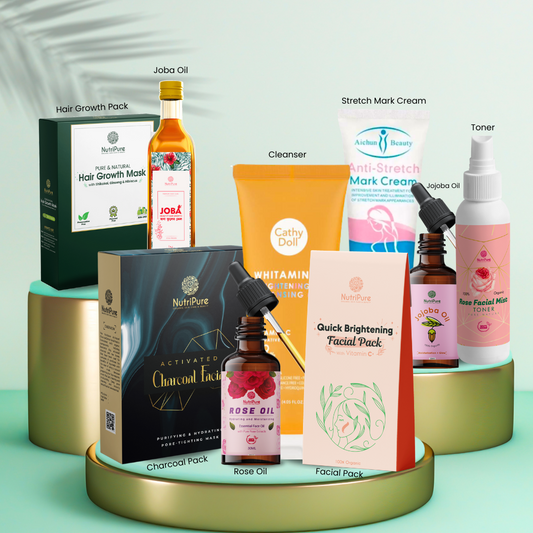 Mother Care Valentines Day Gift Package- All in One Skin | Hair | Body Care. Organic Product Bundle Works For Spot, Pigmentation, Hair Fall, Melasma, Hair Growth, Stretch Mark, Anti Aging, Wrinkle & Brightening - Nutripure
